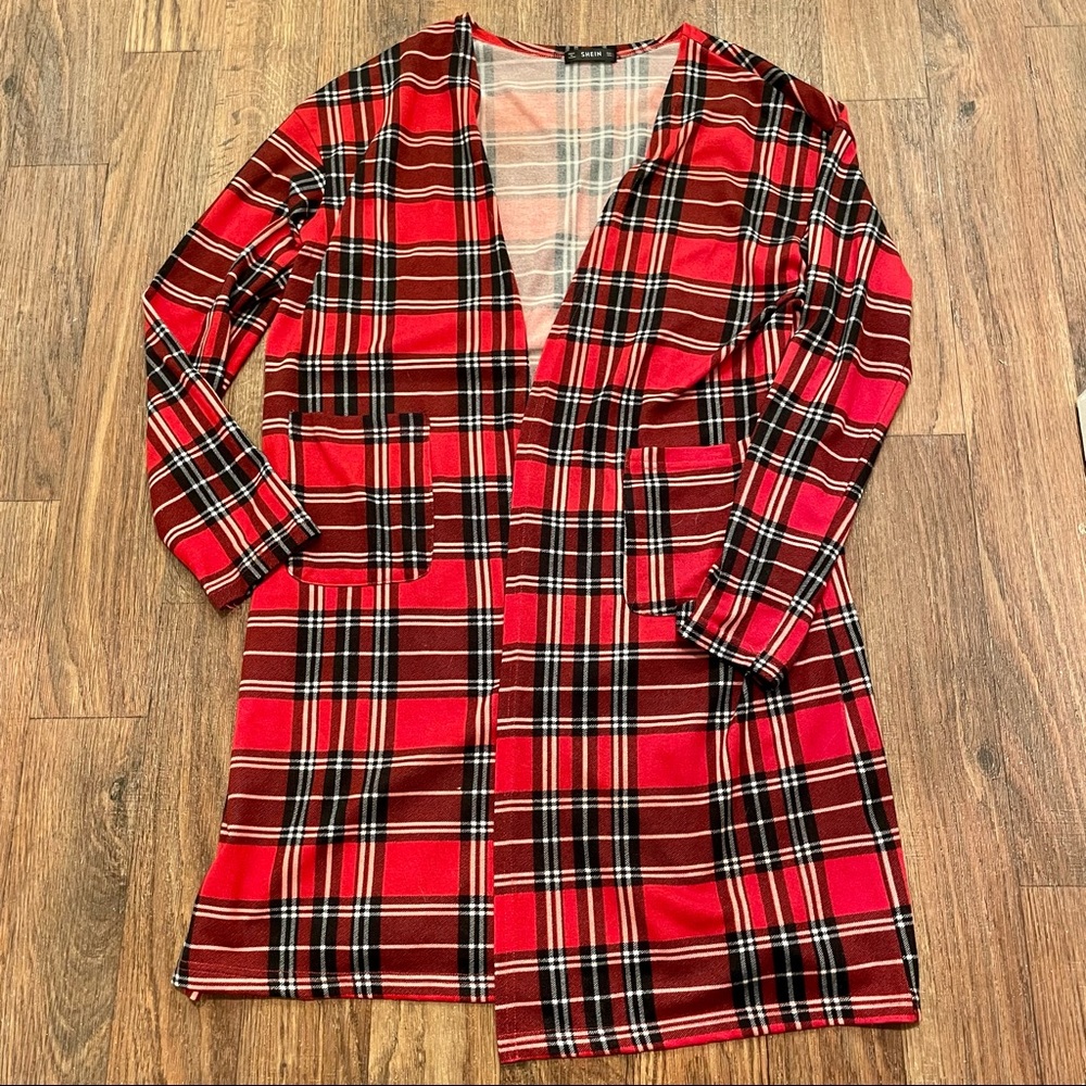 SHEIN Long Plaid Jersey Duster Size L